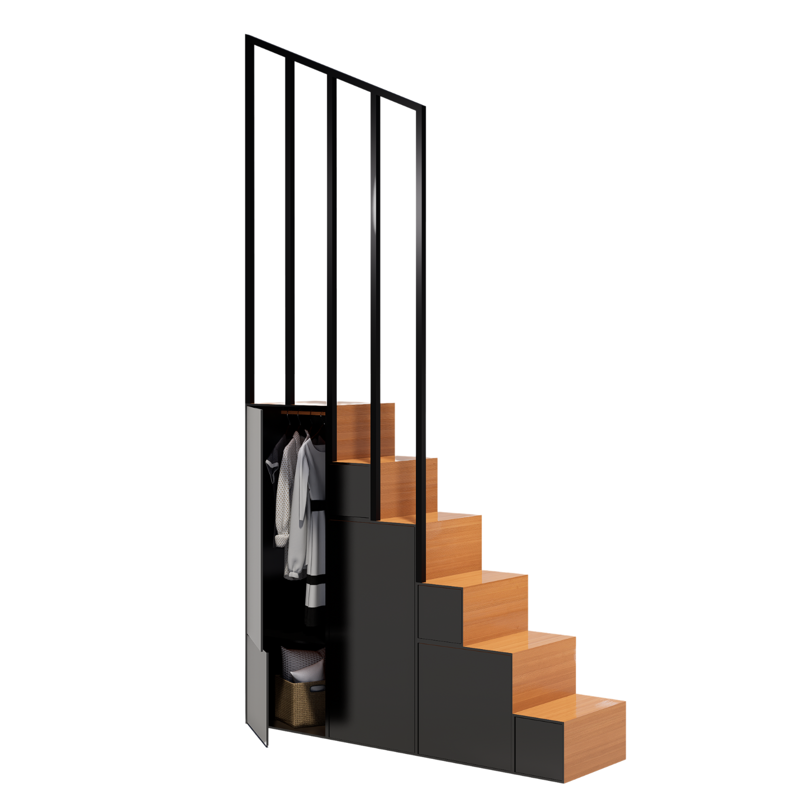 Engineered Bamboo Storage Stairs with Railings – CUBO Modular Inc.